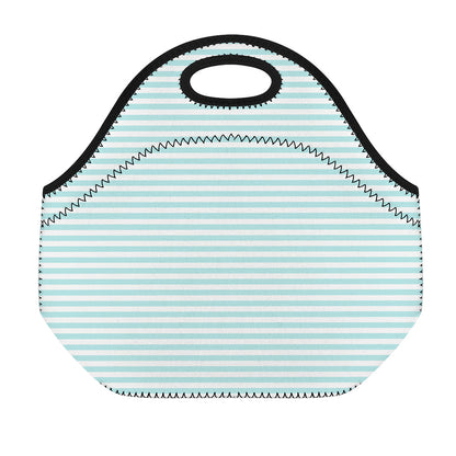 White And Cyan Striped Pattern Print Neoprene Lunch Bag
