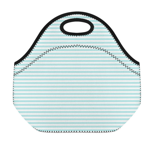 White And Cyan Striped Pattern Print Neoprene Lunch Bag