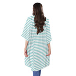White And Cyan Striped Pattern Print Open Front Beach Cover Up