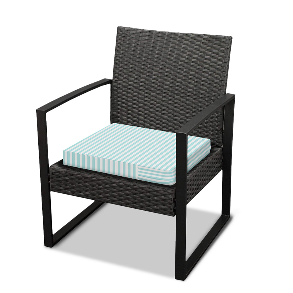 White And Cyan Striped Pattern Print Outdoor Seat Cushion Cover
