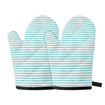 White And Cyan Striped Pattern Print Oven Mitts