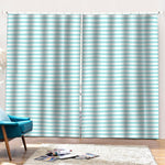 White And Cyan Striped Pattern Print Pencil Pleat Curtains