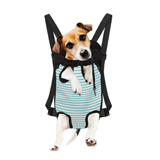 White And Cyan Striped Pattern Print Pet Carrier Backpack