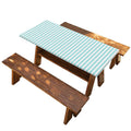 White And Cyan Striped Pattern Print Picnic Table Cover