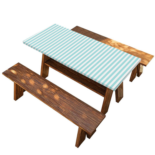 White And Cyan Striped Pattern Print Picnic Table Cover