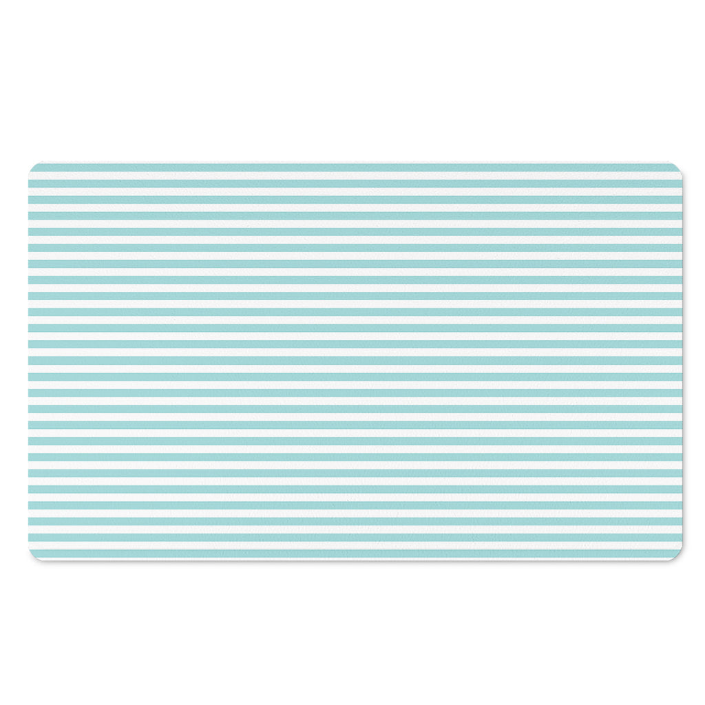 White And Cyan Striped Pattern Print Polyester Doormat