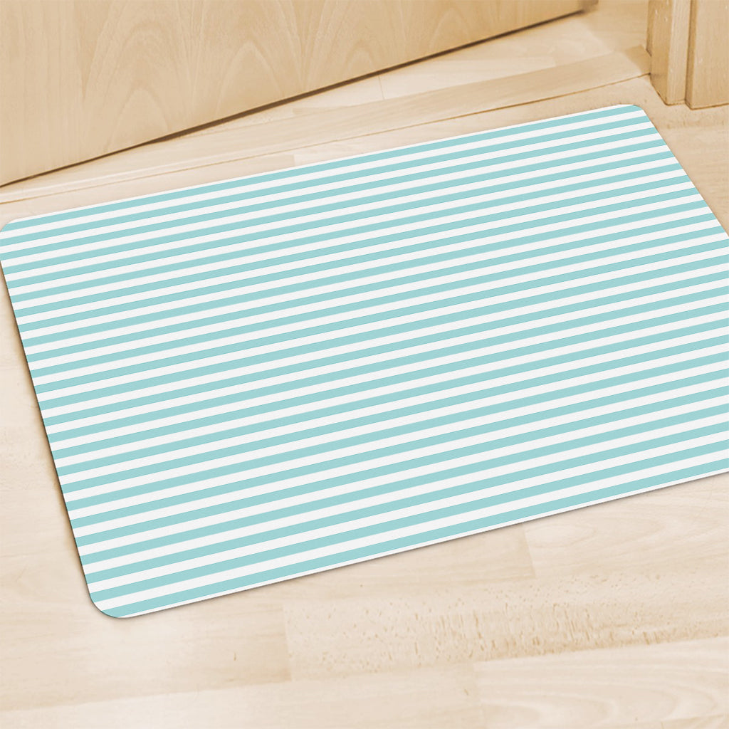 White And Cyan Striped Pattern Print Polyester Doormat