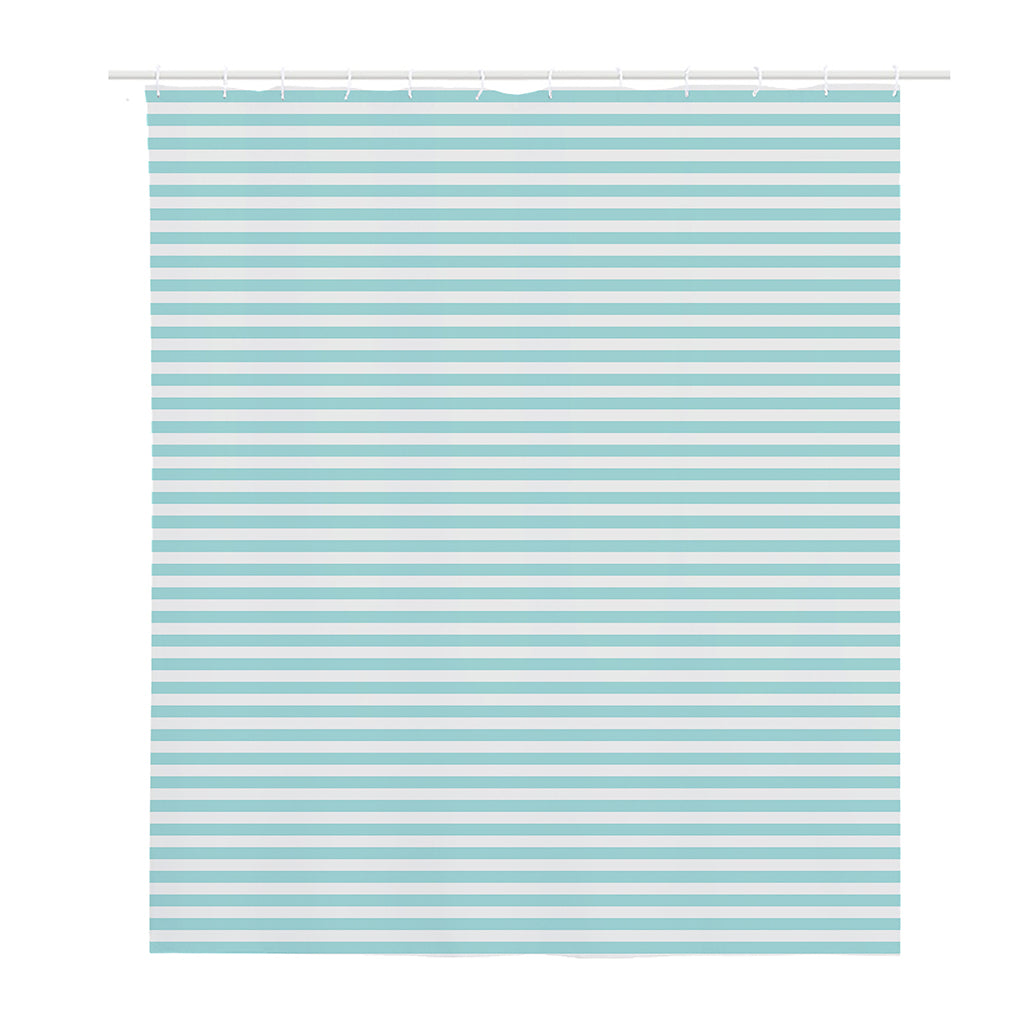 White And Cyan Striped Pattern Print Polyester Shower Curtain