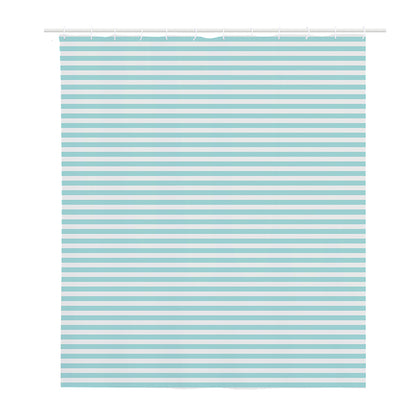 White And Cyan Striped Pattern Print Polyester Shower Curtain