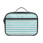 White And Cyan Striped Pattern Print Portable Lunch Bag
