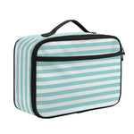 White And Cyan Striped Pattern Print Portable Lunch Bag