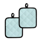 White And Cyan Striped Pattern Print Pot Holders