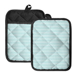 White And Cyan Striped Pattern Print Pot Holders With Pocket