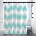 White And Cyan Striped Pattern Print Premium Shower Curtain