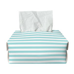 White And Cyan Striped Pattern Print Rectangle Tissue Box Cover