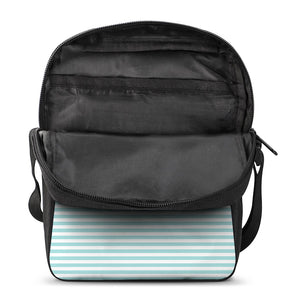 White And Cyan Striped Pattern Print Rectangular Crossbody Bag