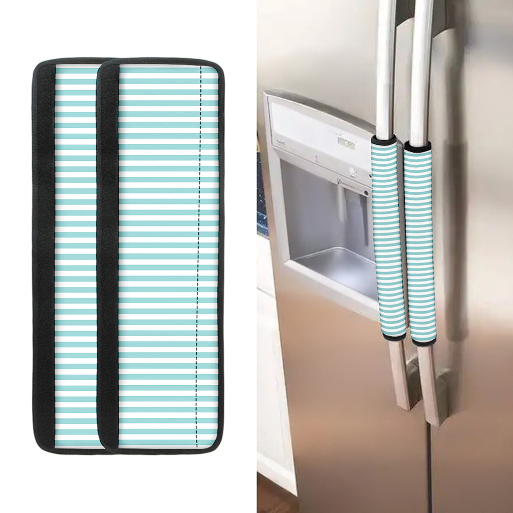 White And Cyan Striped Pattern Print Refrigerator Handle Covers