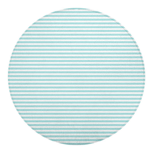 White And Cyan Striped Pattern Print Round Blanket