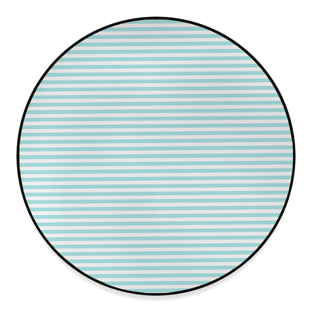 White And Cyan Striped Pattern Print Round Floor Mat