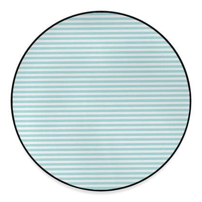 White And Cyan Striped Pattern Print Round Floor Mat