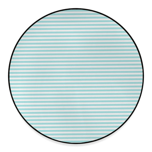 White And Cyan Striped Pattern Print Round Floor Mat