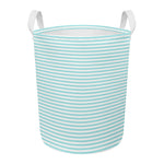 White And Cyan Striped Pattern Print Round Laundry Basket