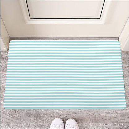 White And Cyan Striped Pattern Print Rubber Doormat