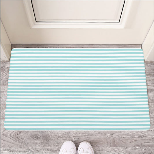 White And Cyan Striped Pattern Print Rubber Doormat