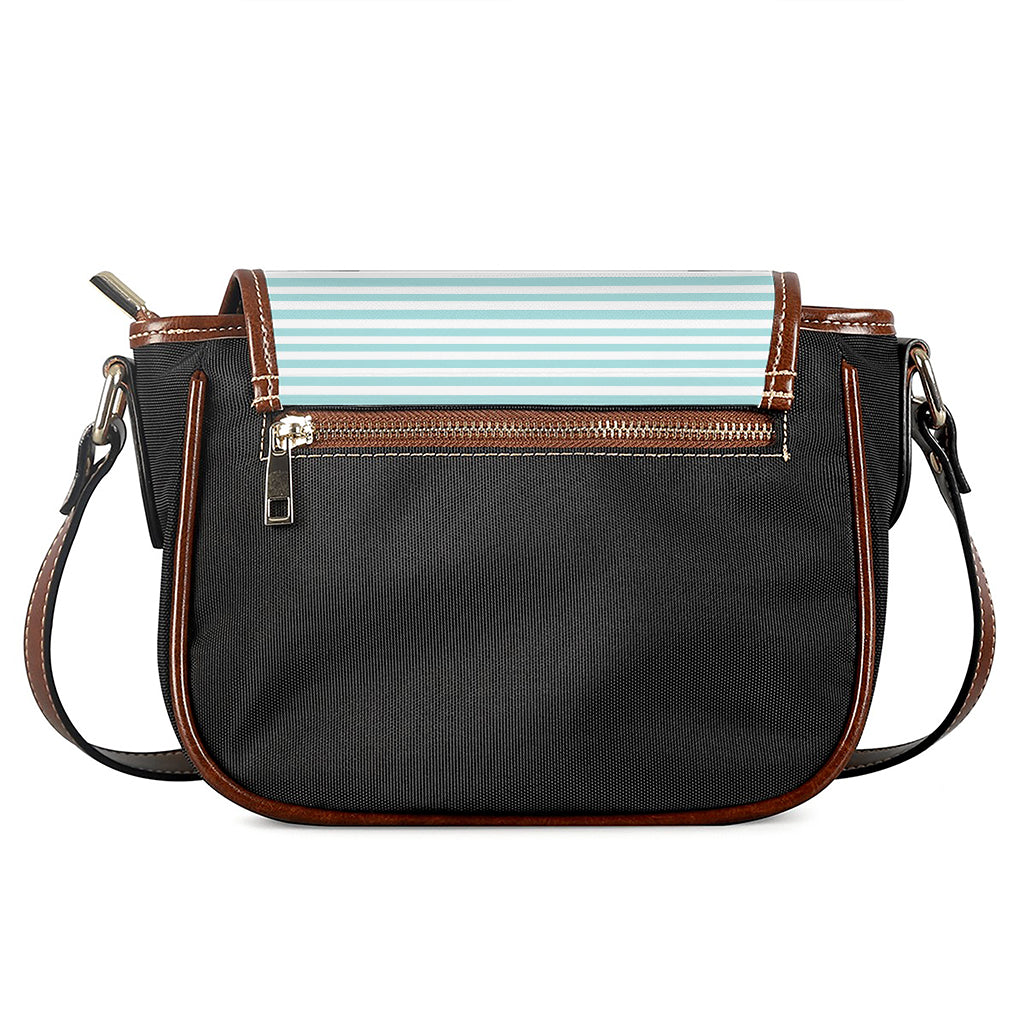 White And Cyan Striped Pattern Print Saddle Bag