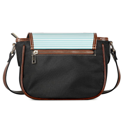 White And Cyan Striped Pattern Print Saddle Bag