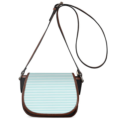 White And Cyan Striped Pattern Print Saddle Bag