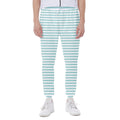White And Cyan Striped Pattern Print Joggers