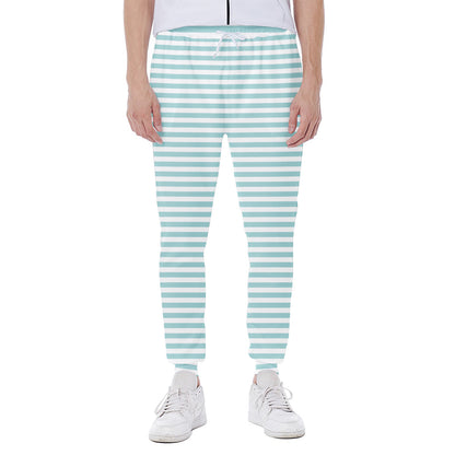 White And Cyan Striped Pattern Print Scuba Joggers