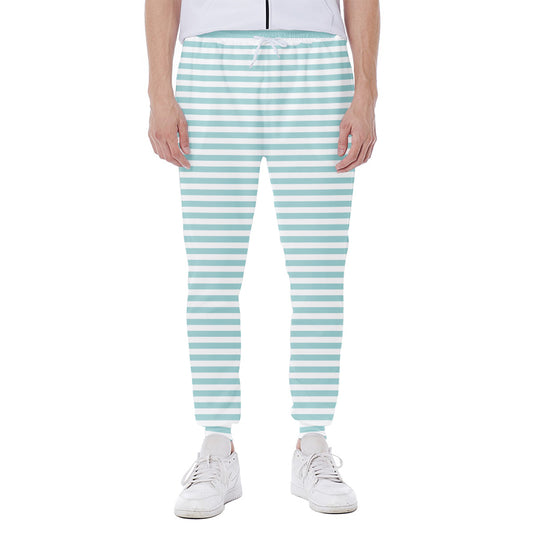 White And Cyan Striped Pattern Print Scuba Joggers