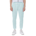 White And Cyan Striped Pattern Print Scuba Joggers