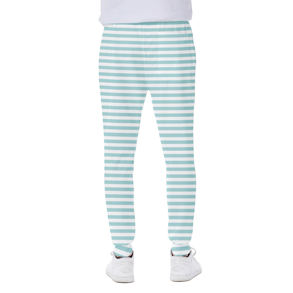 White And Cyan Striped Pattern Print Scuba Joggers