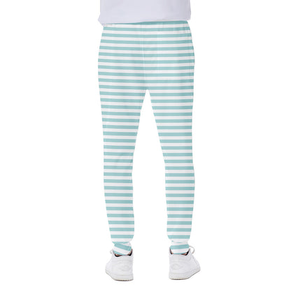 White And Cyan Striped Pattern Print Scuba Joggers