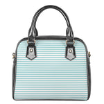 White And Cyan Striped Pattern Print Shoulder Handbag