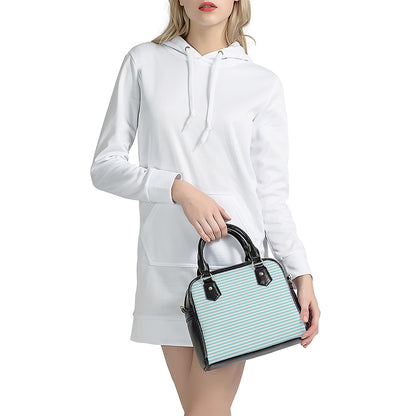 White And Cyan Striped Pattern Print Shoulder Handbag