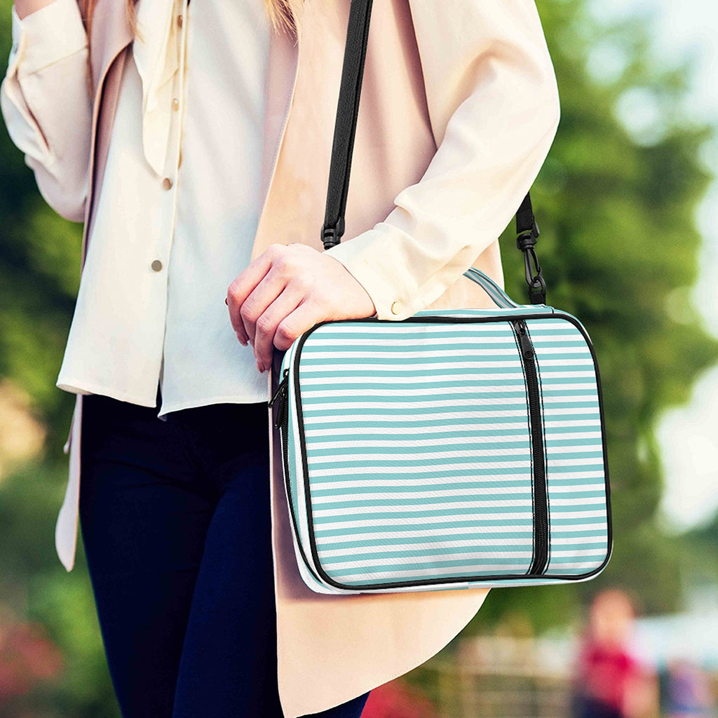 White And Cyan Striped Pattern Print Shoulder Strap Bible Bag