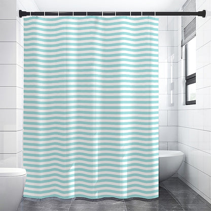 White And Cyan Striped Pattern Print Shower Curtain