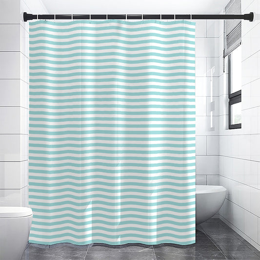 White And Cyan Striped Pattern Print Shower Curtain