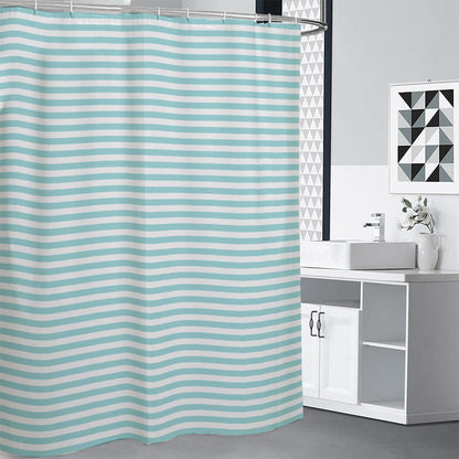 White And Cyan Striped Pattern Print Shower Curtain