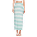White And Cyan Striped Pattern Print Side Slit Maxi Skirt