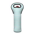 White And Cyan Striped Pattern Print Single Neoprene Wine Tote