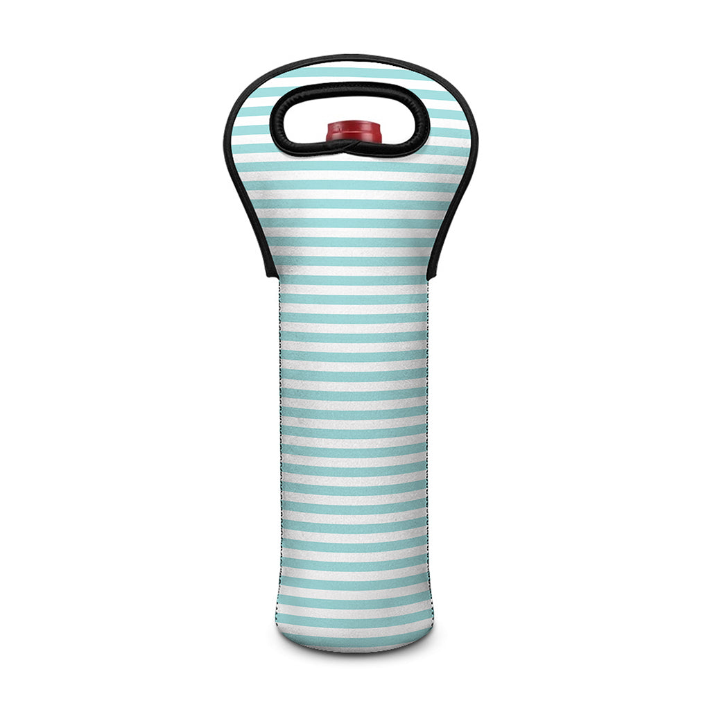 White And Cyan Striped Pattern Print Single Neoprene Wine Tote