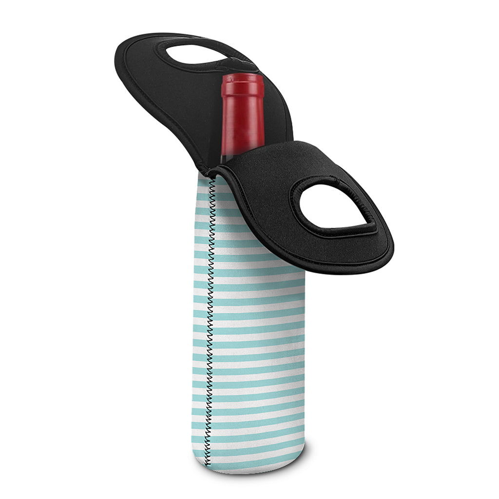 White And Cyan Striped Pattern Print Single Neoprene Wine Tote