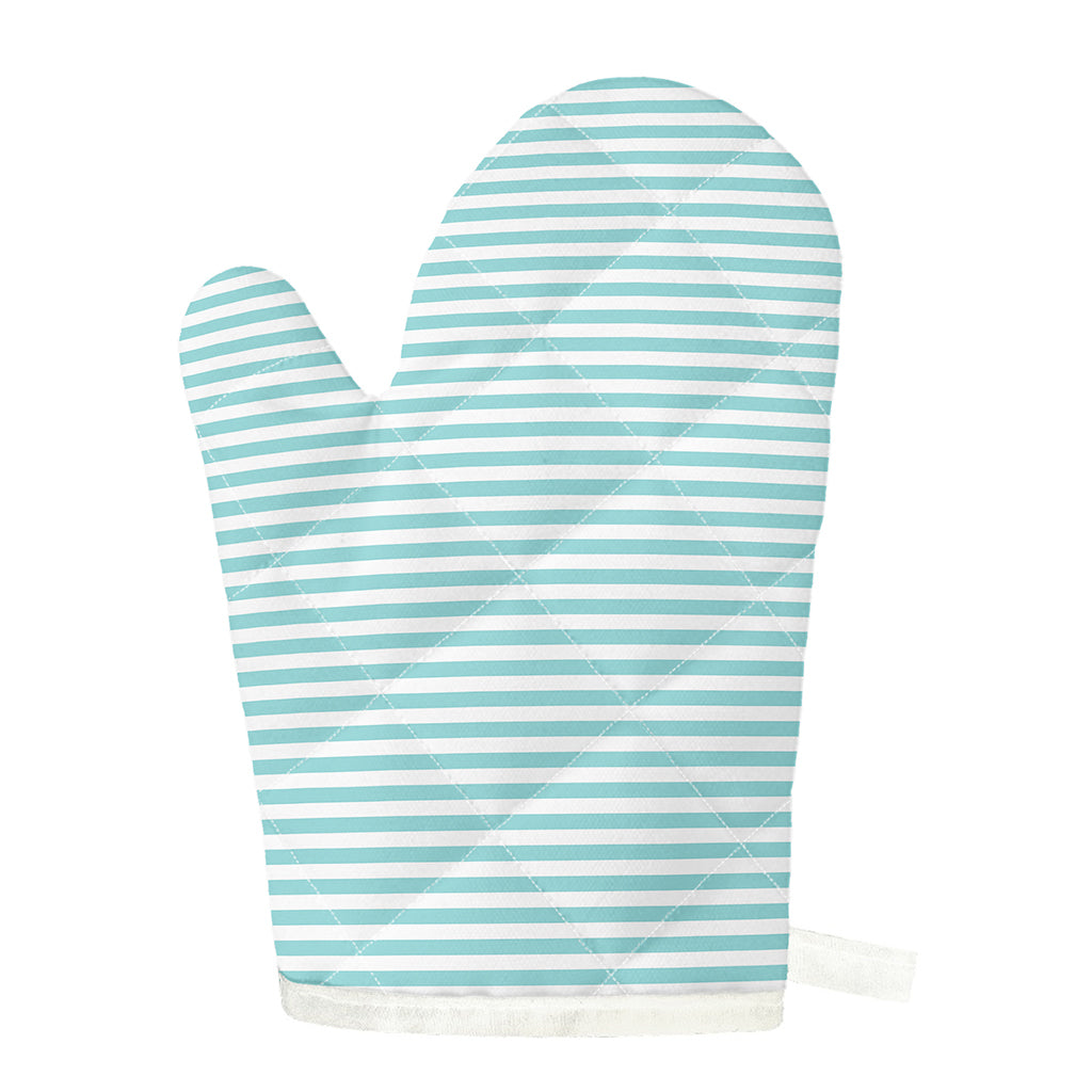 White And Cyan Striped Pattern Print Single Oven Mitt