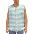 White And Cyan Striped Pattern Print Sleeveless Baseball Jersey