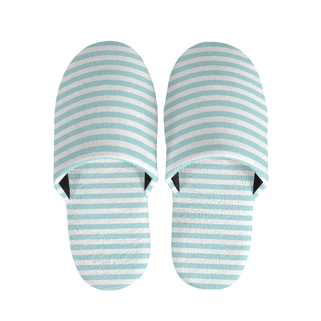 White And Cyan Striped Pattern Print Slippers